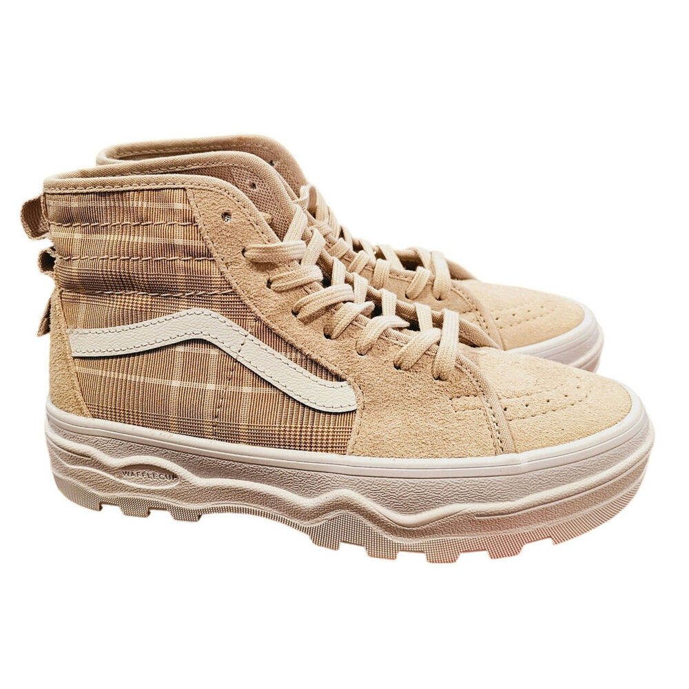 Vans Sentry Sk8-Hi WC Plaid Shoe French Oak Beige Women's Size 5.5 Men's Size 4